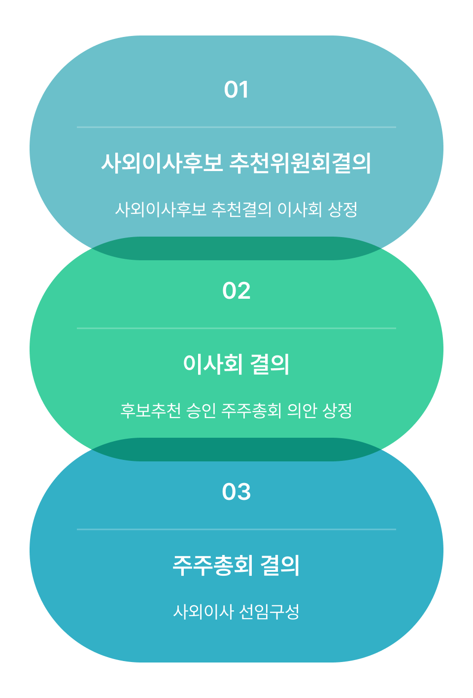 사외이사 선임 절차 다이어그램. 1단계: 사외이사후보 추천위원회 결의 → 이사회 상정. 2단계: 이사회 결의 → 후보추천 승인 및 주주총회 의안 상정. 3단계: 주주총회 결의 → 사외이사 선임구성.